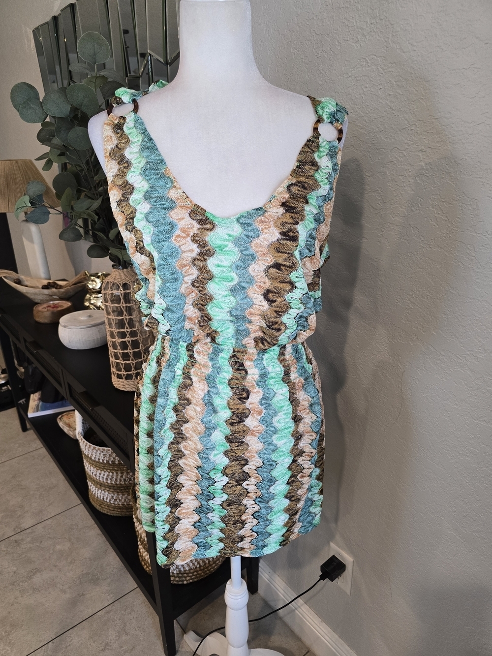 Becca By Rebecca Virtue Women's Crochet Swim Coverup Mini Dress L